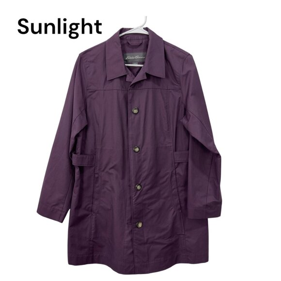 Eddie Bauer Womens Purple Trench Coat SZ L Button Closure Unlined Classic Style - Picture 1 of 11